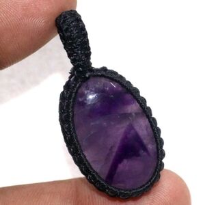 Amethyst Gemstone Black Macramé Wrapped Handmade Pendant Necklace